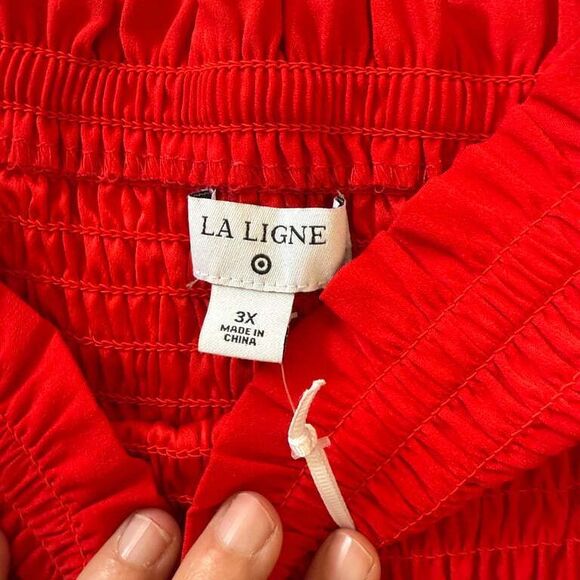 NWOT La Ligne Size 3X Smoked Bodice Midi Dress Red Pockets Square Neck - Picture 3 of 10